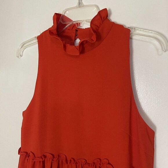 Elliatt Sonnet Coral Red Tiered High Neck sleeveless swing dress size small - Picture 3 of 8